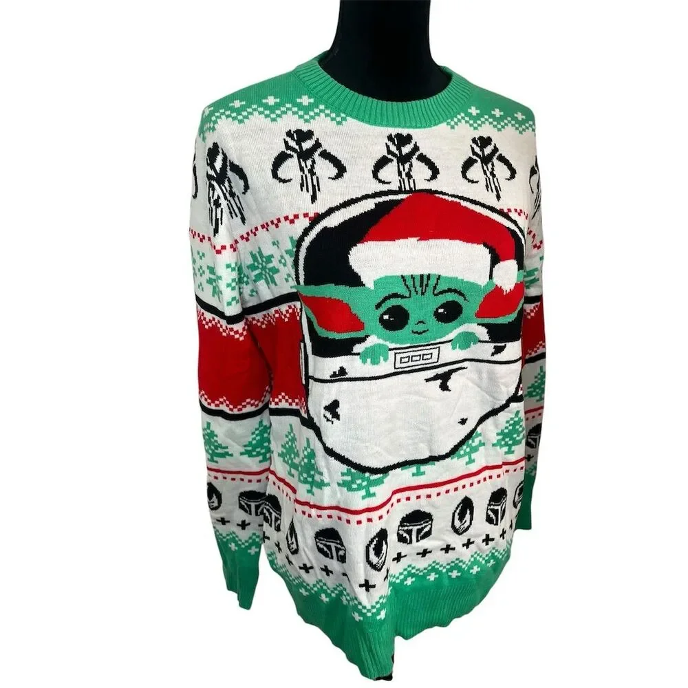 UGLY CHRISTMAS SWEATER STAR-WARS BABY YODA HOLIDAY MENS‎ SIZE MEDIUM